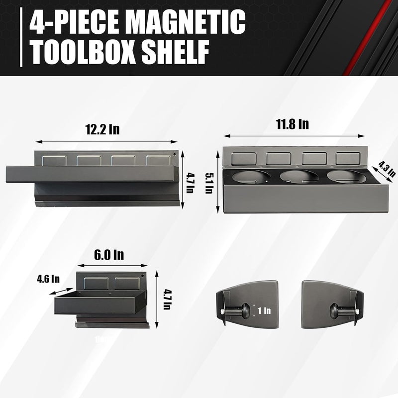ct 4-Piece Magnetic Toolbox Shelf, Tray and Holder Set, Magnetic Toolbox Tray Set, Tool Box for Cabinet Side Shelf Storage Van Workshop, Tool Organization and Storage - Image 4